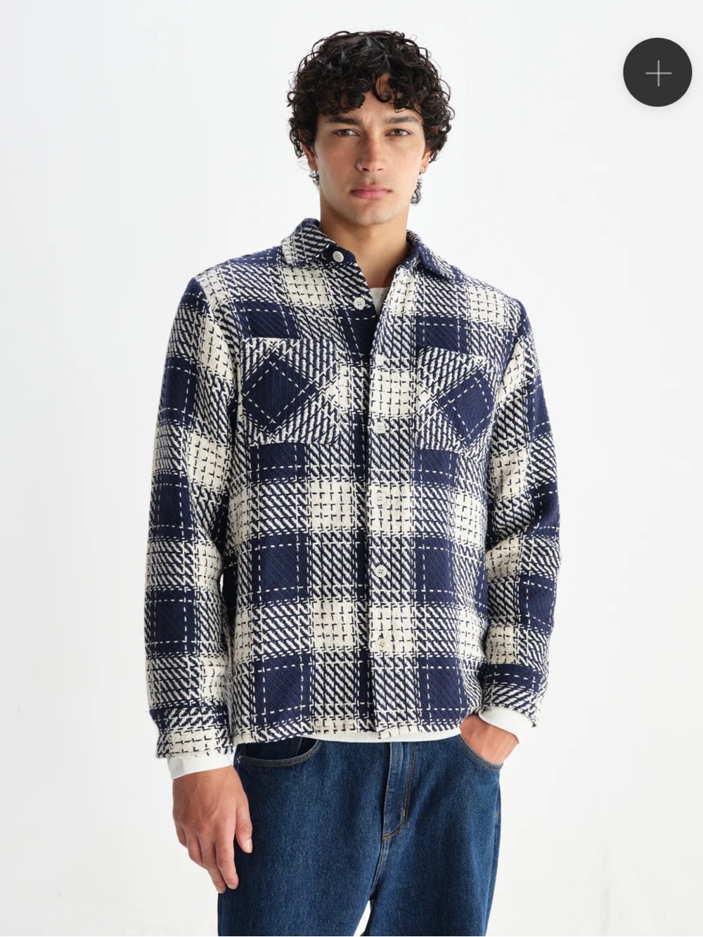 Wax London Whiting Navy & Cream Marine Beatnik Overshirt